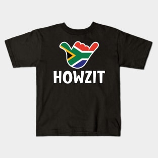 Howzit - South African greeting and shaka sign with South African flag inside Kids T-Shirt